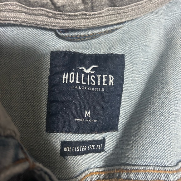 Hollister distressed light blue denim jean coat w/ grey sweatshirt hood -size m - Picture 10 of 11